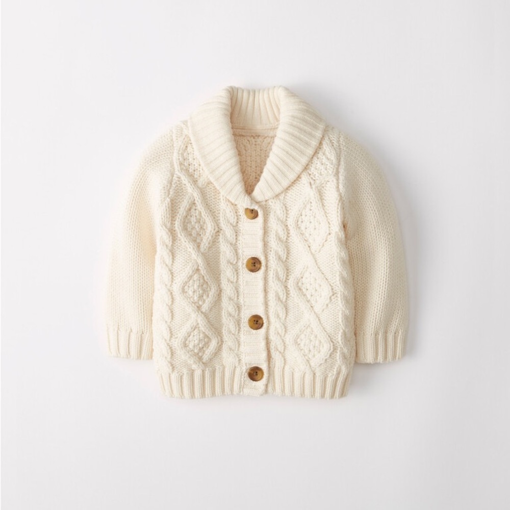 Hanna andersson Cableknit Cardigan In Cotton & Merino 3/6m cream